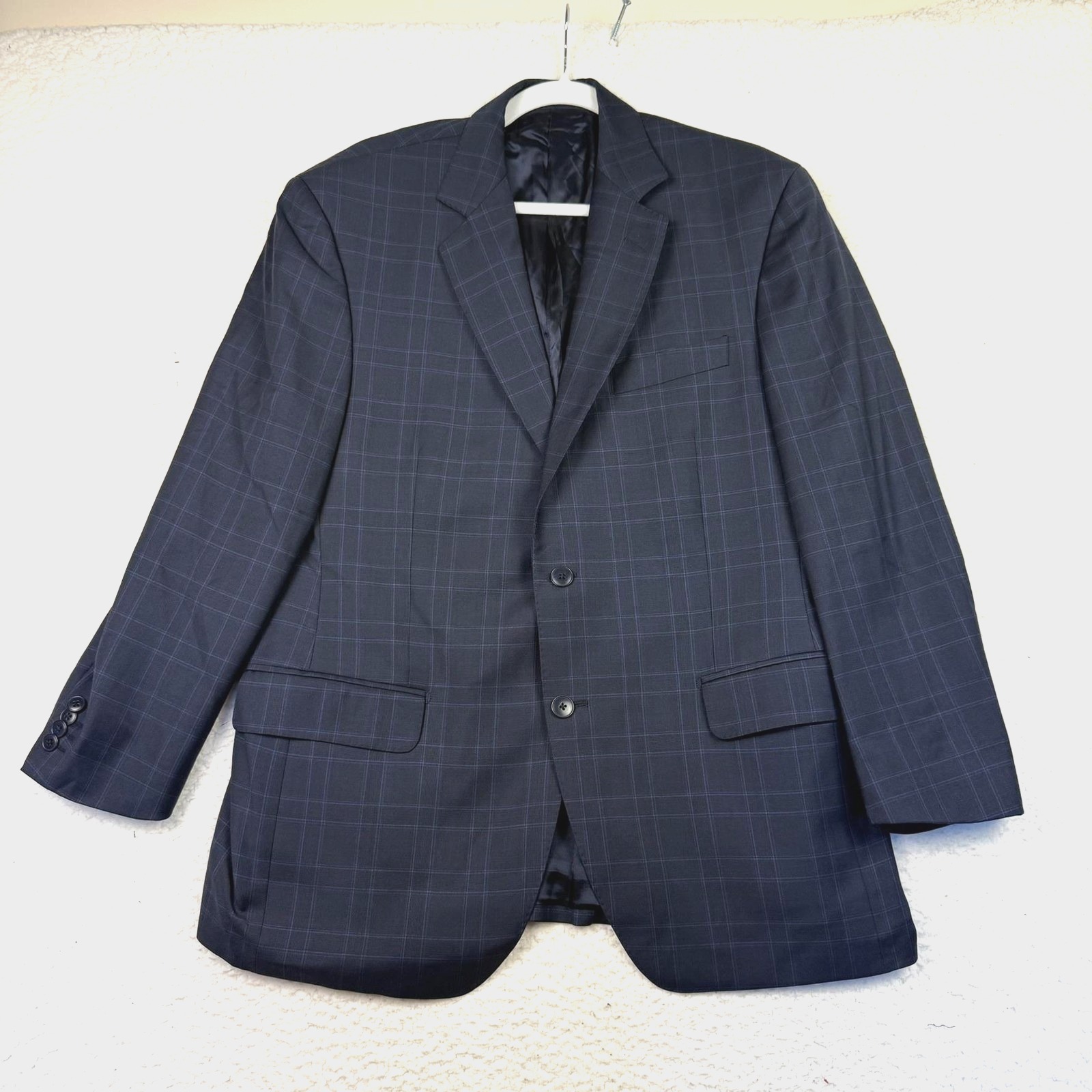 Luigi Bianchi Mantova Blazer Mens 40 Short Navy Windowpane Plaid Super 120s Wool